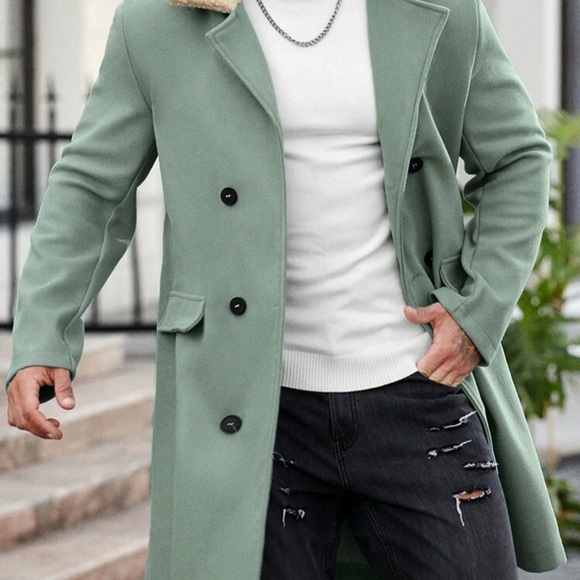 SHEIN Men's Sage Green Trench Coat - Picture 5 of 6